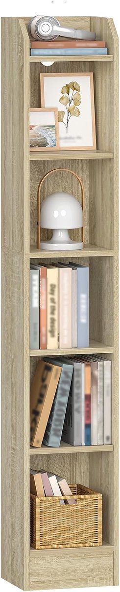 Hzuaneri Boekenkast, verstelbare panelen, 169,5 cm, wit eiken en wit