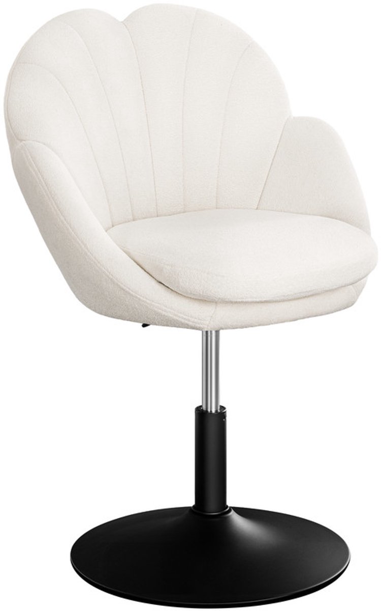 Hzuaneri Kaptafelkruk, 360° Draaibare Make-up Stoel Met Rugleuning, Hoogteverstelbare Zitkuipstoel, Offwhite Chenille, Geschikt voor Make-up Tafel, Slaapkamer en Eetkamer, Offwhite