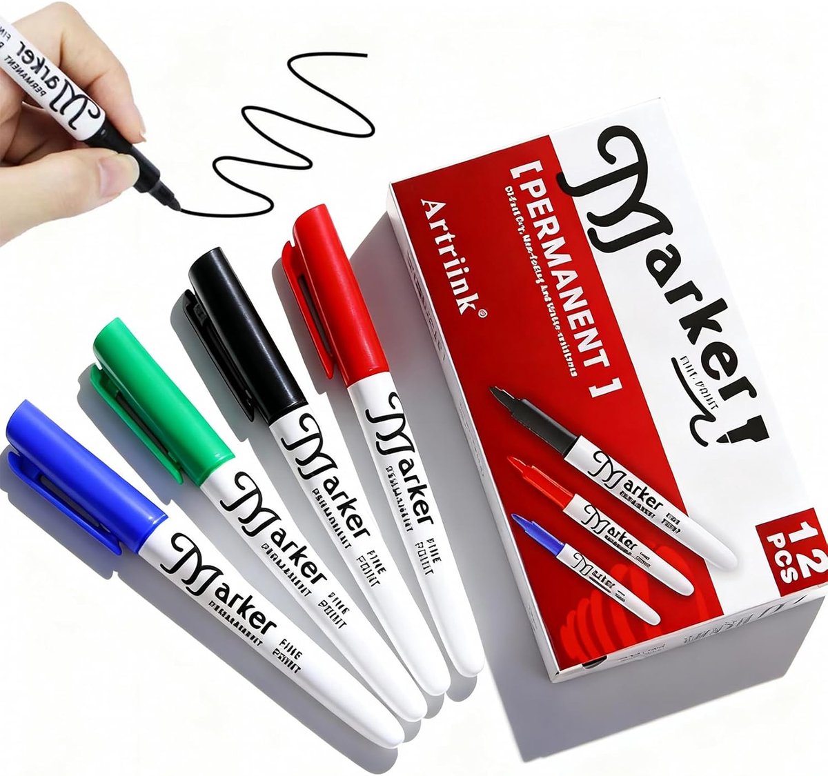 Permanent markers 12 stuks - fijne punt - waterproof en snel drogend - ideaal voor school en creatief gebruik - ShopVlot