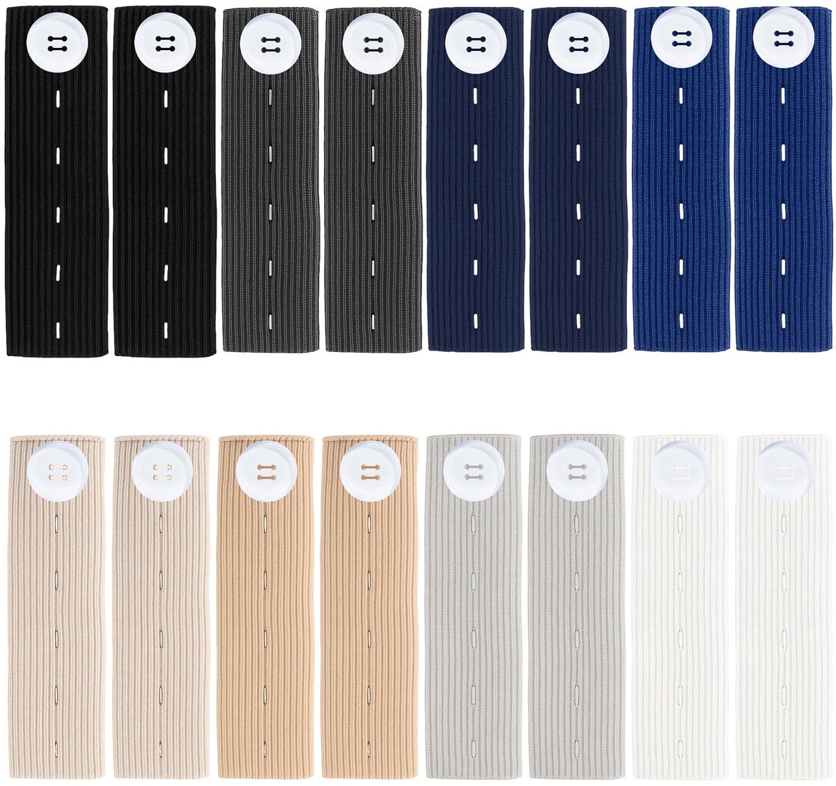 Set van 16 taille-extenders - elastisch - 8 kleuren - ideaal voor meer comfort - ShopVlot