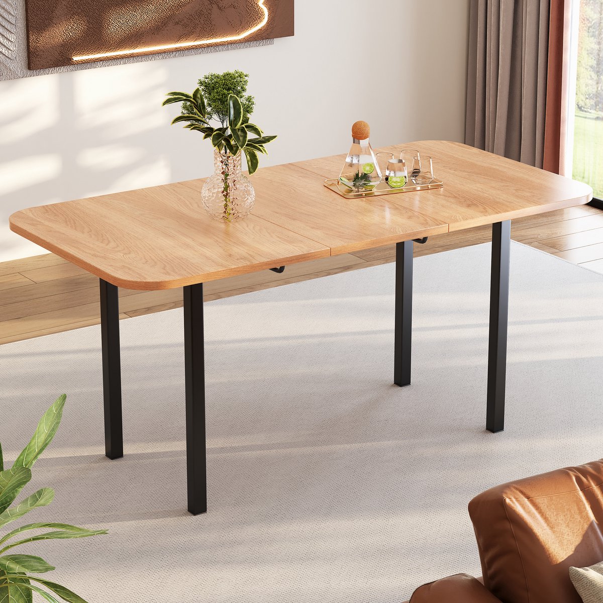 Uittrekbare Eettafel 120 cm Tot 160 cm - Houten Eettafel Met Telescopisch Uitschuifsysteem Voor 4-6 Personen American White Oak