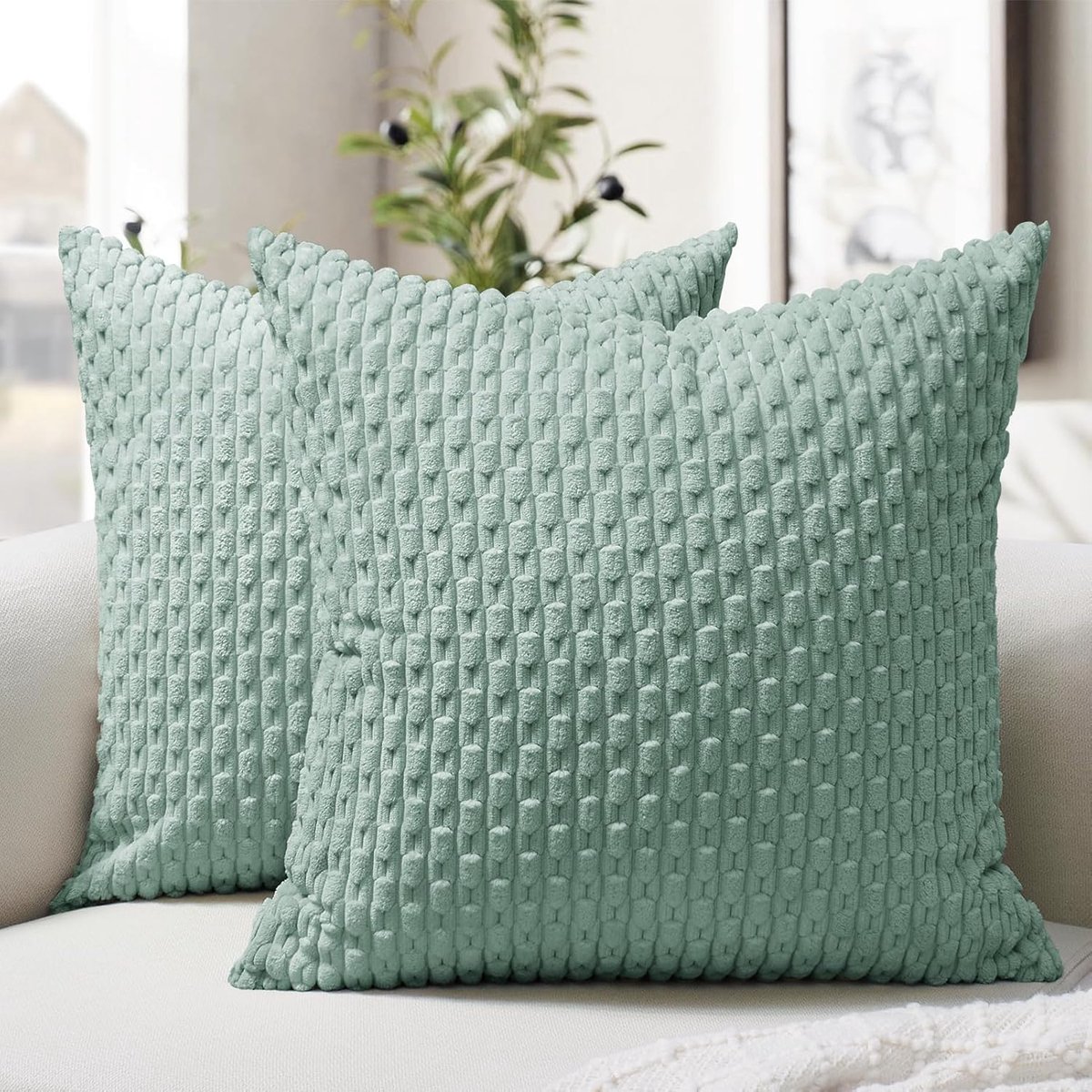 Kussenhoes 50x50 cm - Mint Groen Boho - 2-delige set - Luchtig en zacht voor sfeervolle decoratie - ShopVlot
