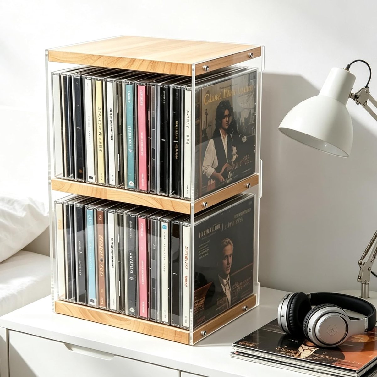 CD rek 2-laags - hout - robuust ontwerp - overzichtelijke opslag - ShopVlot