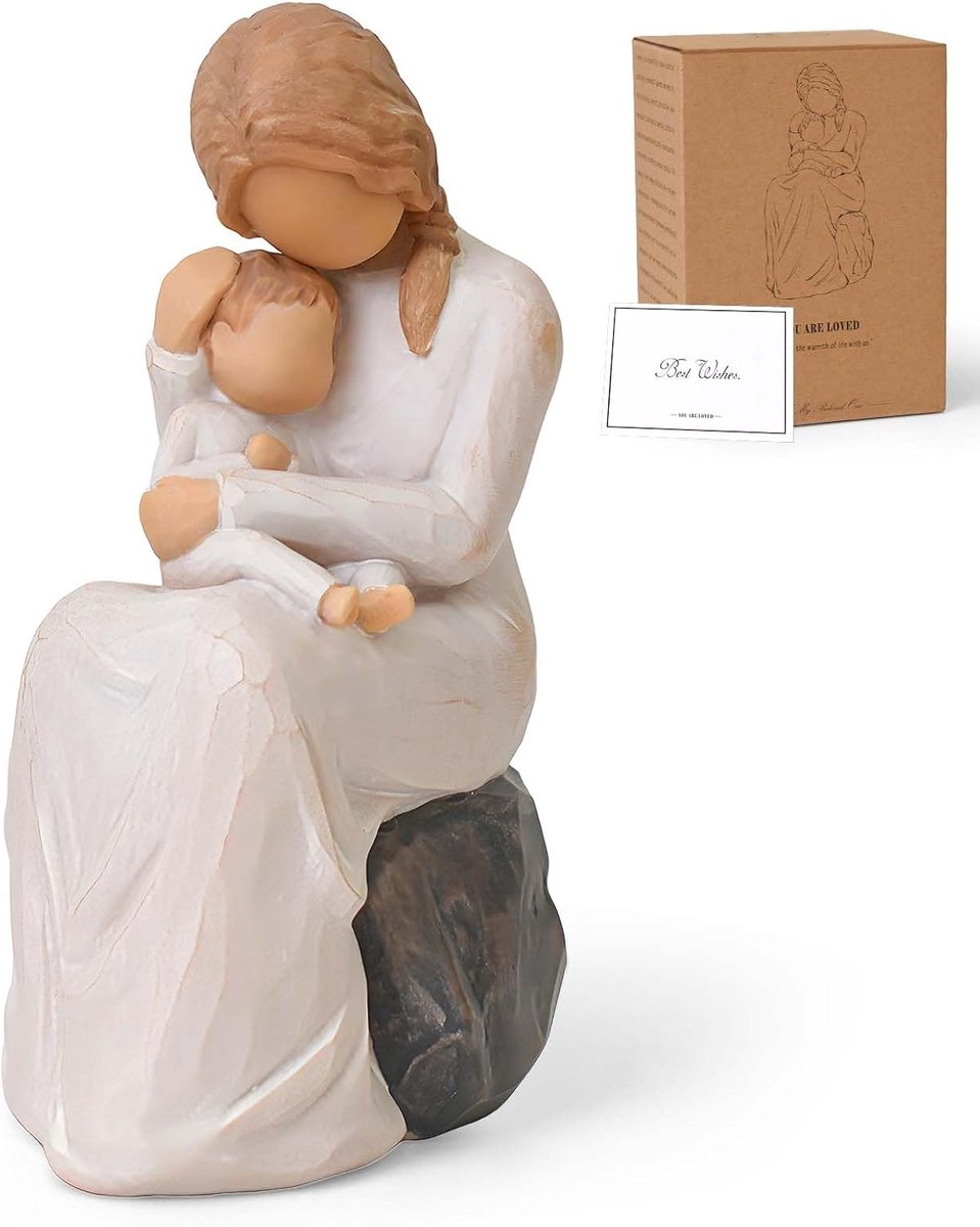 Beeldje moeder en kind 5,3 inch - handgeschilderd hars - teder en liefdevol - perfect cadeau voor nieuwe moeder - ShopVlot