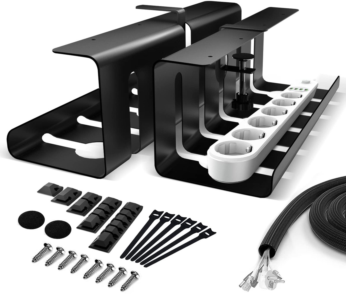 Kabelgoot set van 2 - 40 cm zwart - zonder boren - kabelmanagement voor bureau - ShopVlot