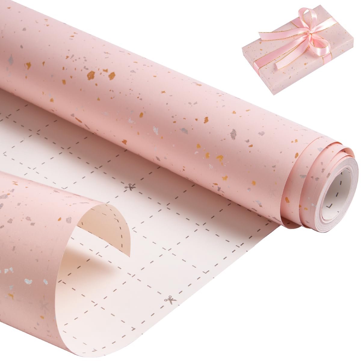 Verjaardagscadeau inpakpapier rol 43 cm x 9 m - roze recyclebaar kraftpapier - feestelijk ontwerp - ShopVlot