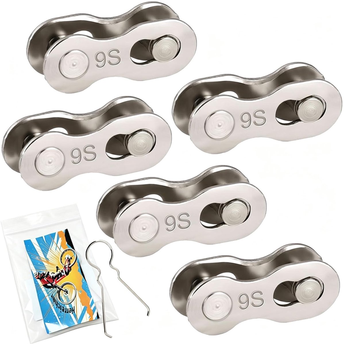 Fietsketting, kettingslot met 9 vakken, 5 paar kettingschakels, compatibel met fietskettingen, met montagehulp voor - ShopVlot