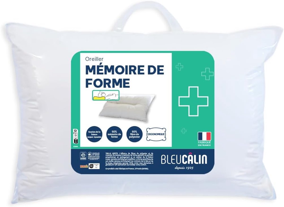 Bleu Câlin OMFWERGO Rechthoekig kussen, ergonomisch, traagschuim, wit, 50 x 70 cm - ShopVlot