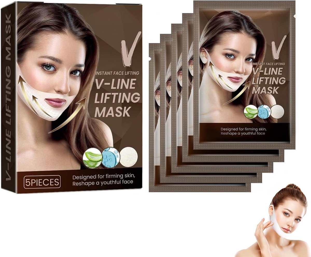 V-Line Gezichtsverstevigend masker, 5 stuks, vormgevend lifting-masker voor het gezicht, ophangbaar design, verstevigt - ShopVlot