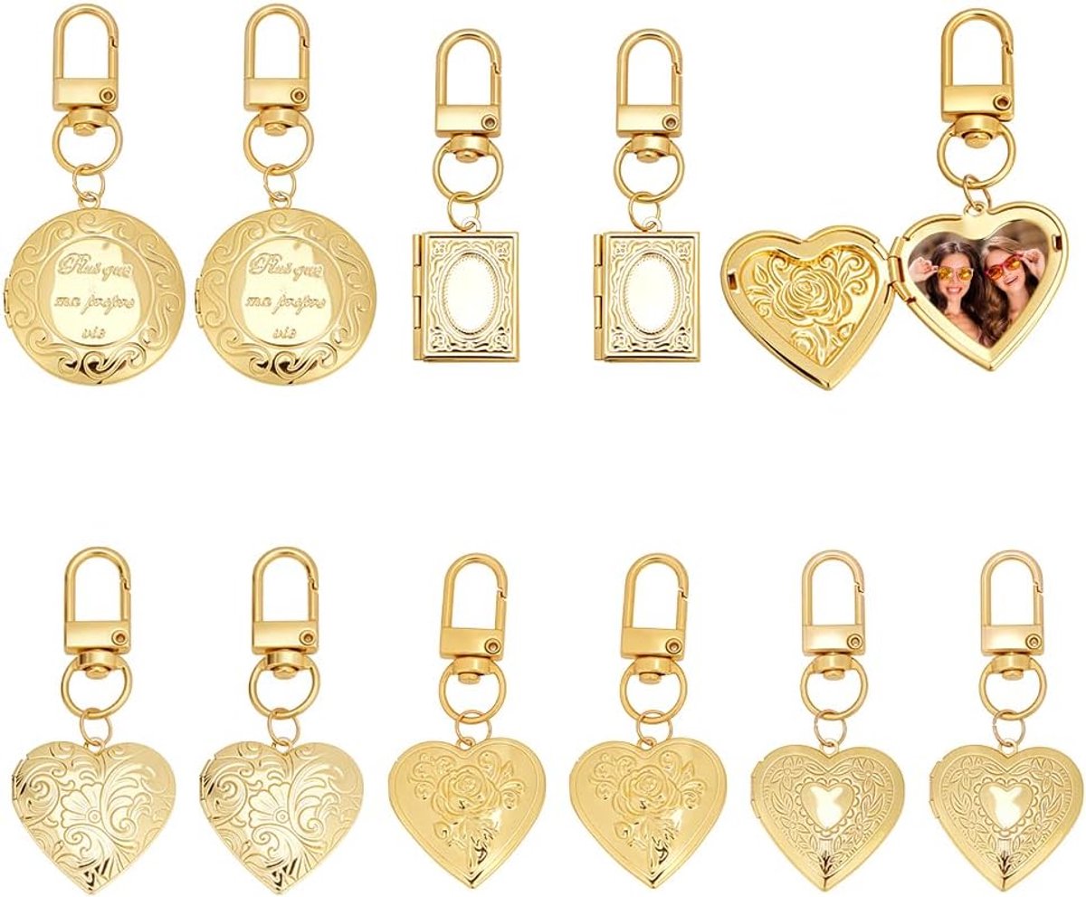 Hangers medaillon hart 5 stijlen hangers fotolijst van messing verguld 18K sleutelhanger fotolijst voor het maken van sieraden DIY verjaardagscadeau