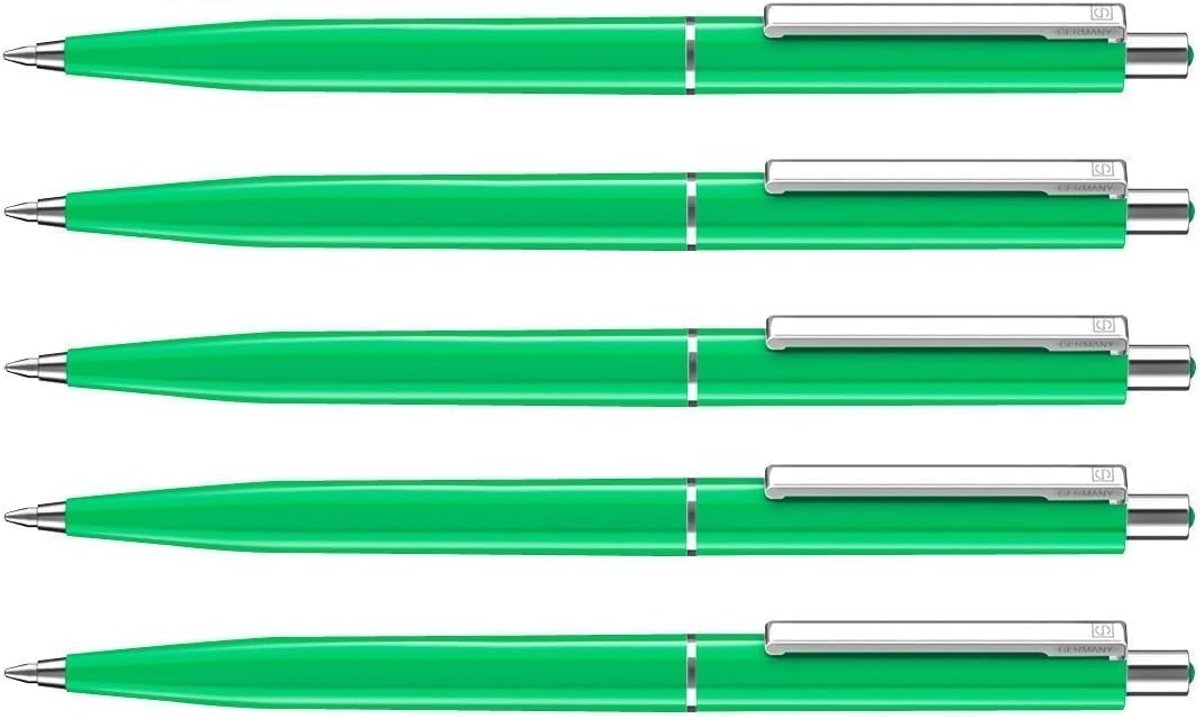 Balpen, groen, lijndikte M, onuitwisbaar volgens ISO 12757-2, voordeelverpakking, balpen met metalen clip, navulbaar