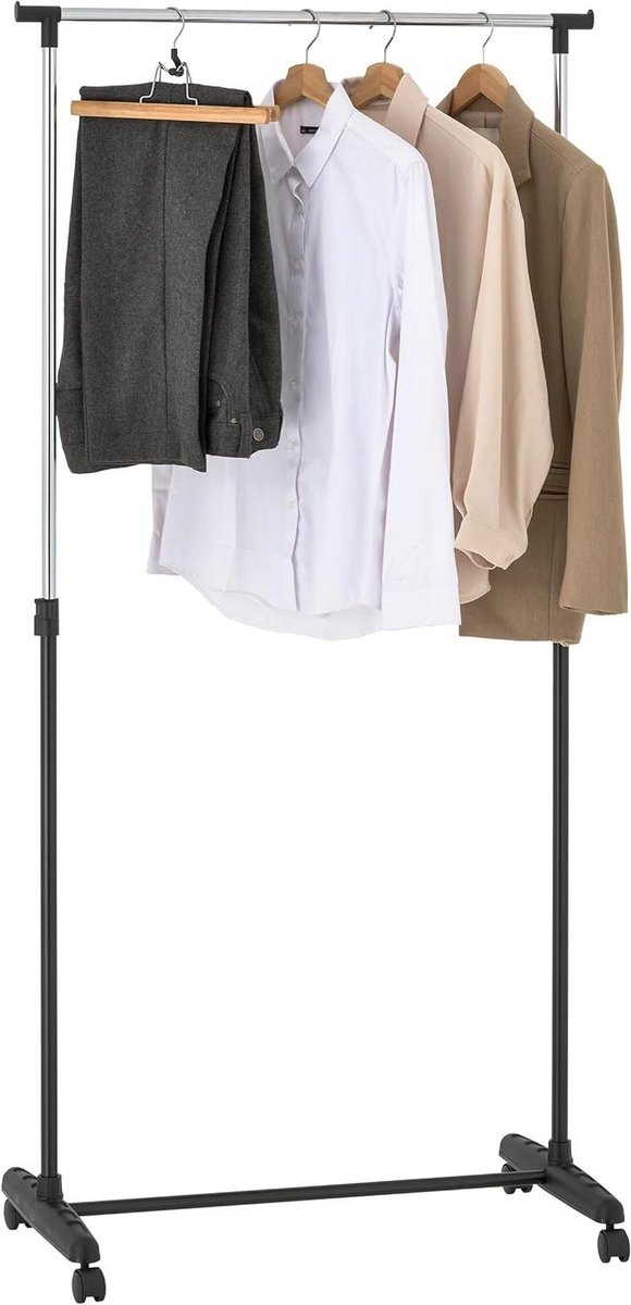 Kledingrek met wielen - Kledingstandaard Garderobe - Kleding Organiseren - Verstelbare Hoogte - 90-160 cm - Zwart