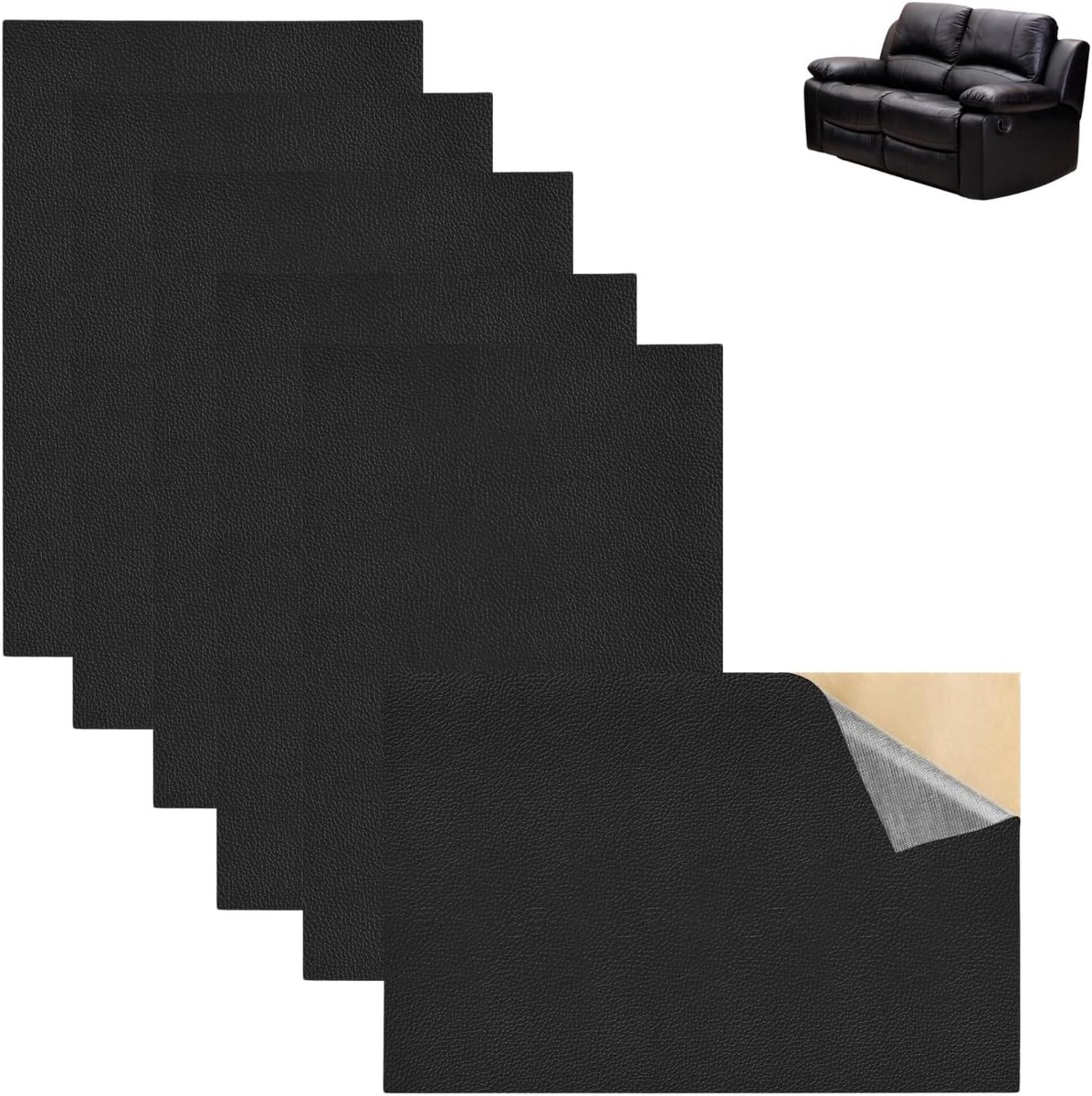 stickers, 6 stuks, reparatieset voor leer, zwart, 20 x 30 cm, reparatieset voor banken, autostoelen en tassen, reparatie van kunstleer, autoco stoffen patches