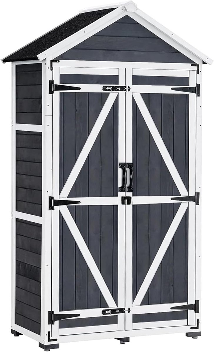 Tuinkast, gereedschapsschuur, gereedschapskast, outdoorkast, tuinbox met zadeldak van hout, grijs/naturel, 1000EY, 48 x 90 x 178 cm (grijs)