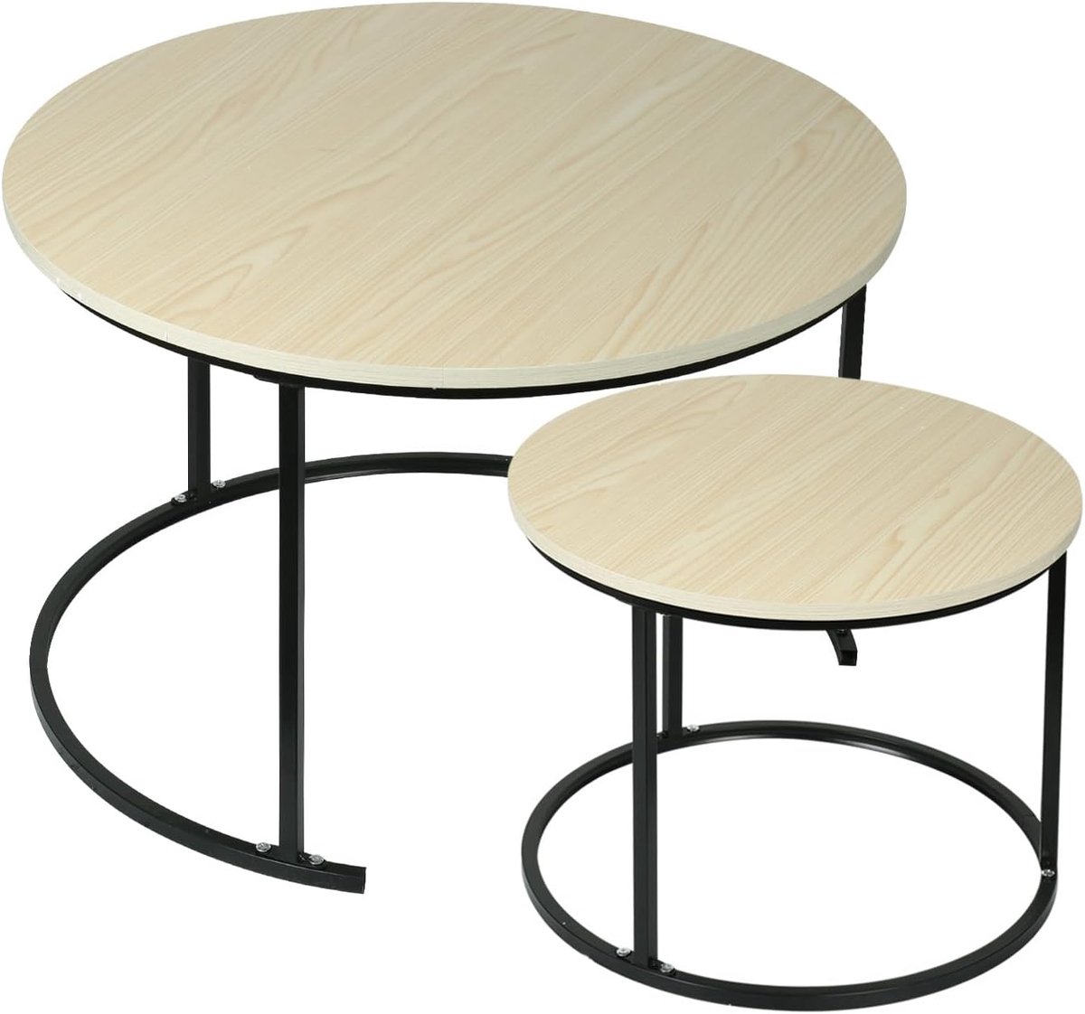 Set van 2 ronde salontafels, moderne salontafels, metalen frame, 40 cm en 60 cm, van Pandora marmer en gesinterde steen BB (60 x 60 x 45 e 40 x 40 x 38) Acero Bianco