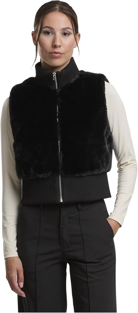 Classics Ladies Cropped Faux Fur Vest Bodywarmer zwart S 100% polyester Basics