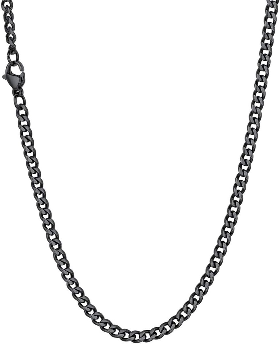 Cubaanse ketting voor heren en dames, schakelketting, 3 mm/6 mm/9 mm/12 mm, lengte 35 cm-75 cm, zilver/goud 18 k/zwart, roestvrij staal 316L, sieraden, halsketting in Amerikaanse stijl