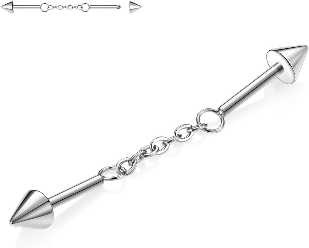 14G Industrial Piercing Sieraden Chirurgisch Staal Industrial Barbell 38mm Lange Steigerstang Industrial Bar met CZ geplaveide kraakbeenoorbel Helix Barbell voor dames en heren, 38 mm, Metaal