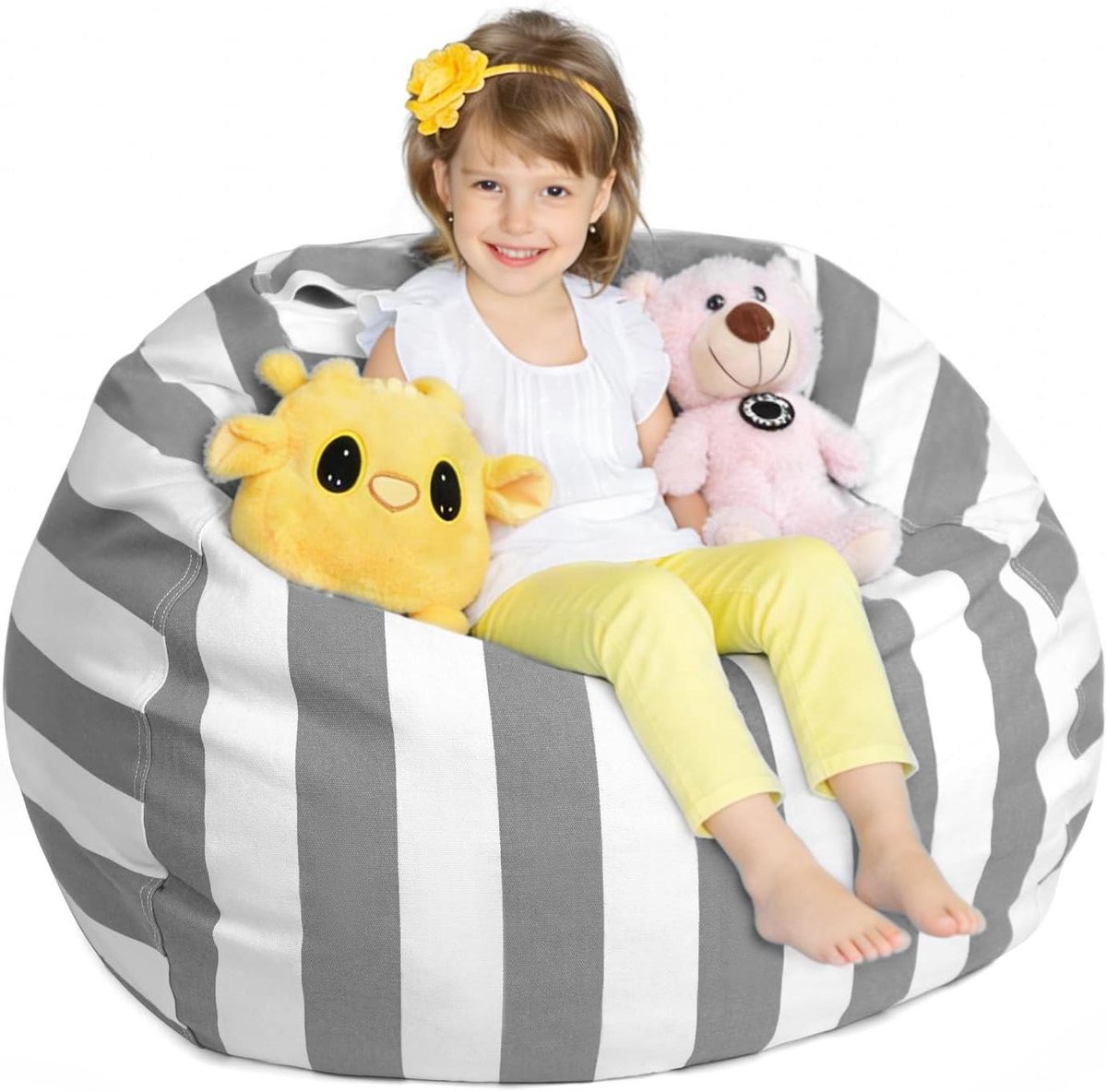 Zitzak Kinderen - Opbergzak Knuffels - Speelgoed Opbergen - Extra Groot Formaat - 38 inch - Grijs