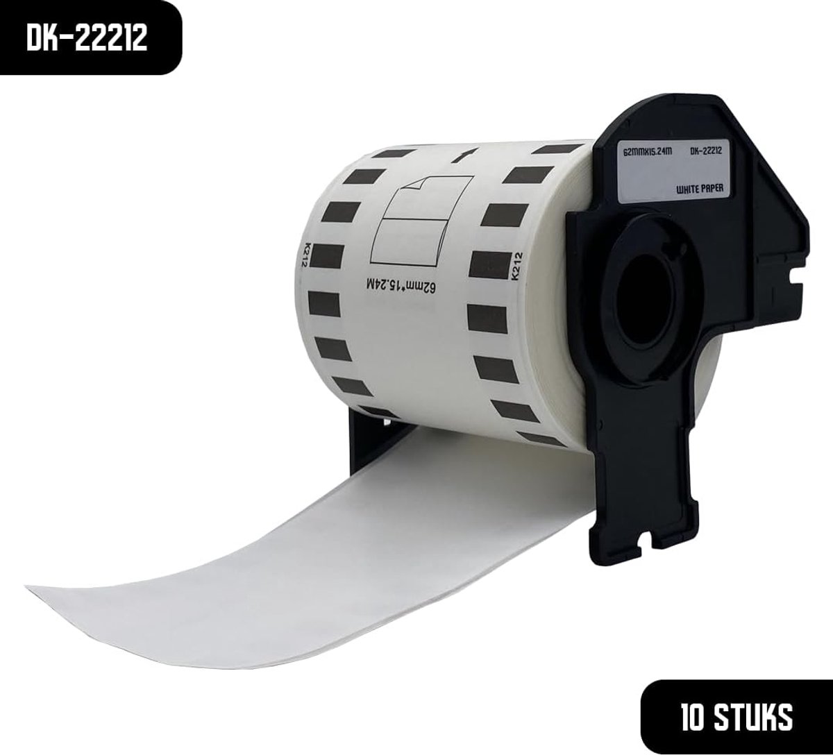 Doorlopende labelrol 62 mm x 15,24 m - Zwart op wit - Geschikt voor etikettendrukers - Creëer labels op maat - SnelShoppen