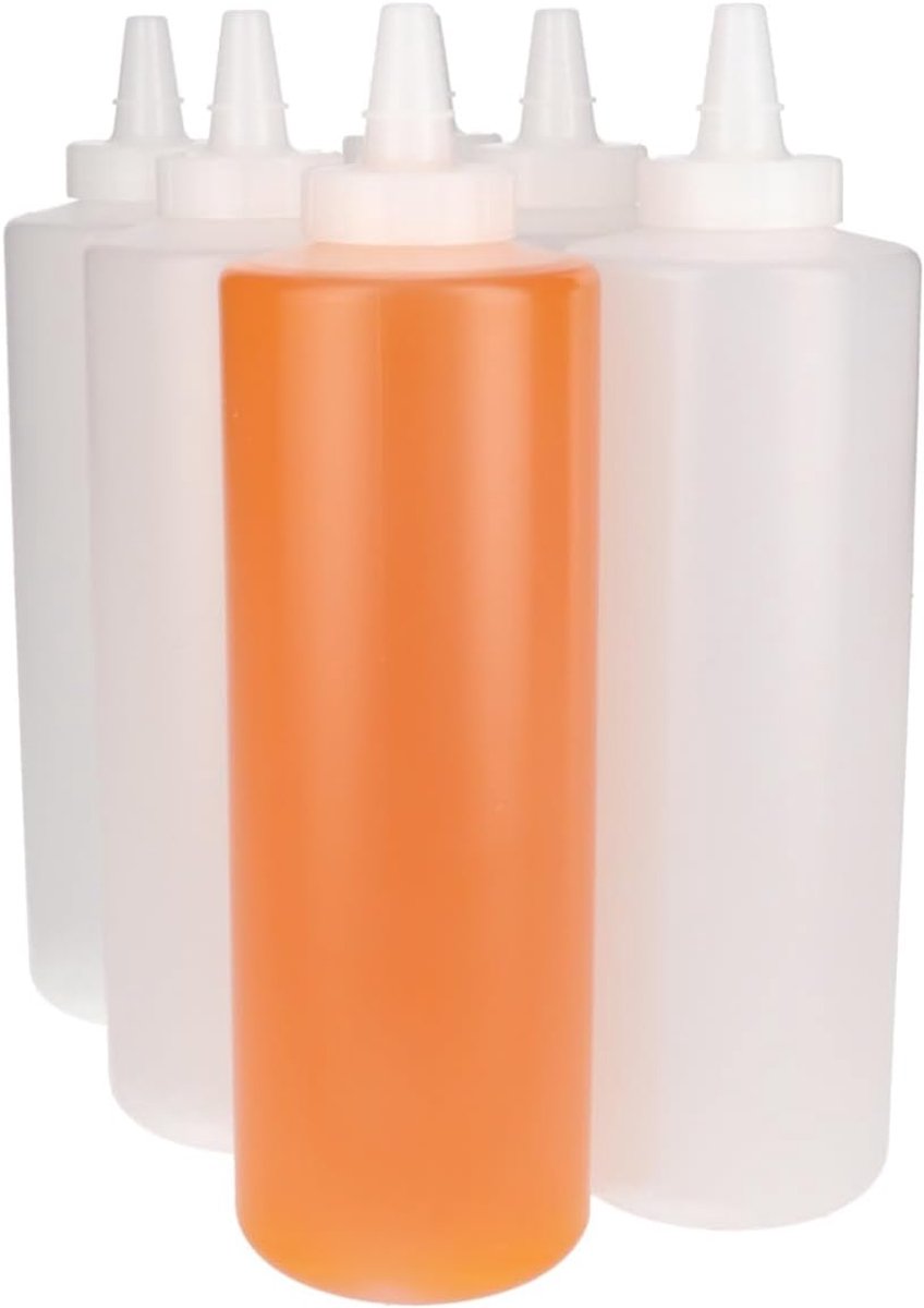 6 x Knijpbare Doseerfles 750 ml mat doorzichtig met Tuitdop naturel- BPA Vrij - Niet Breekbaar - Plastic Flesjes Navulbaar - Met Dop - Lege Flessen - 6 stuks