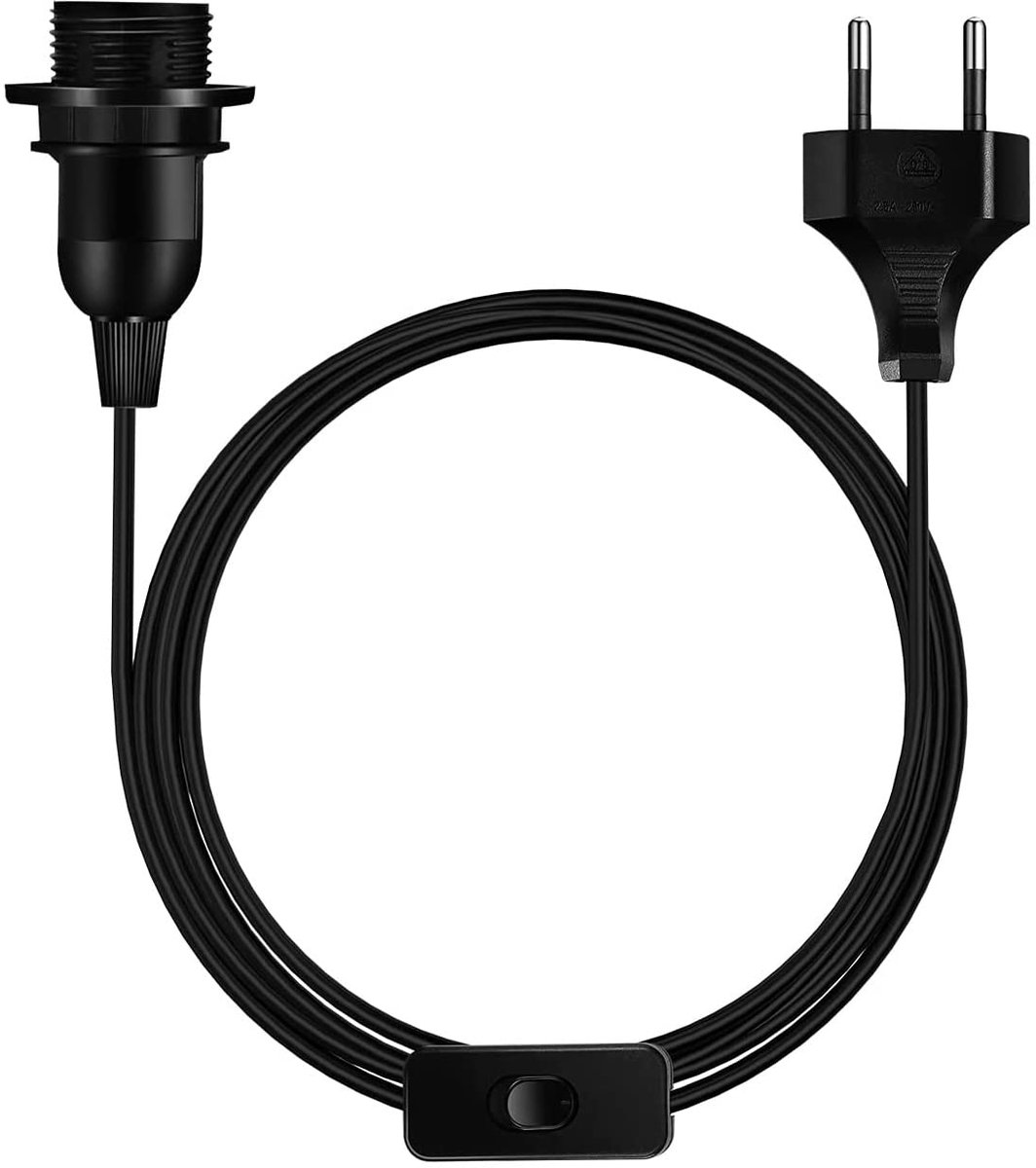 Lamphouder E27 met schakelaar | lampadapter | lampvoet | stopcontact + aan-/uitschakelaar | kabel 2 meter | zwart