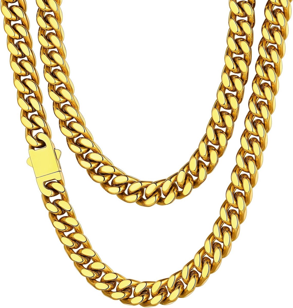 Gouden ketting heren roestvrij stalen ketting dames pantserketting 5 mm / 7 mm / 9 mm / 12 mm breed naar keuze Cubaanse ketting sieraden kettinglengte 46 cm/51 cm/56 cm/61 cm/66 cm/71