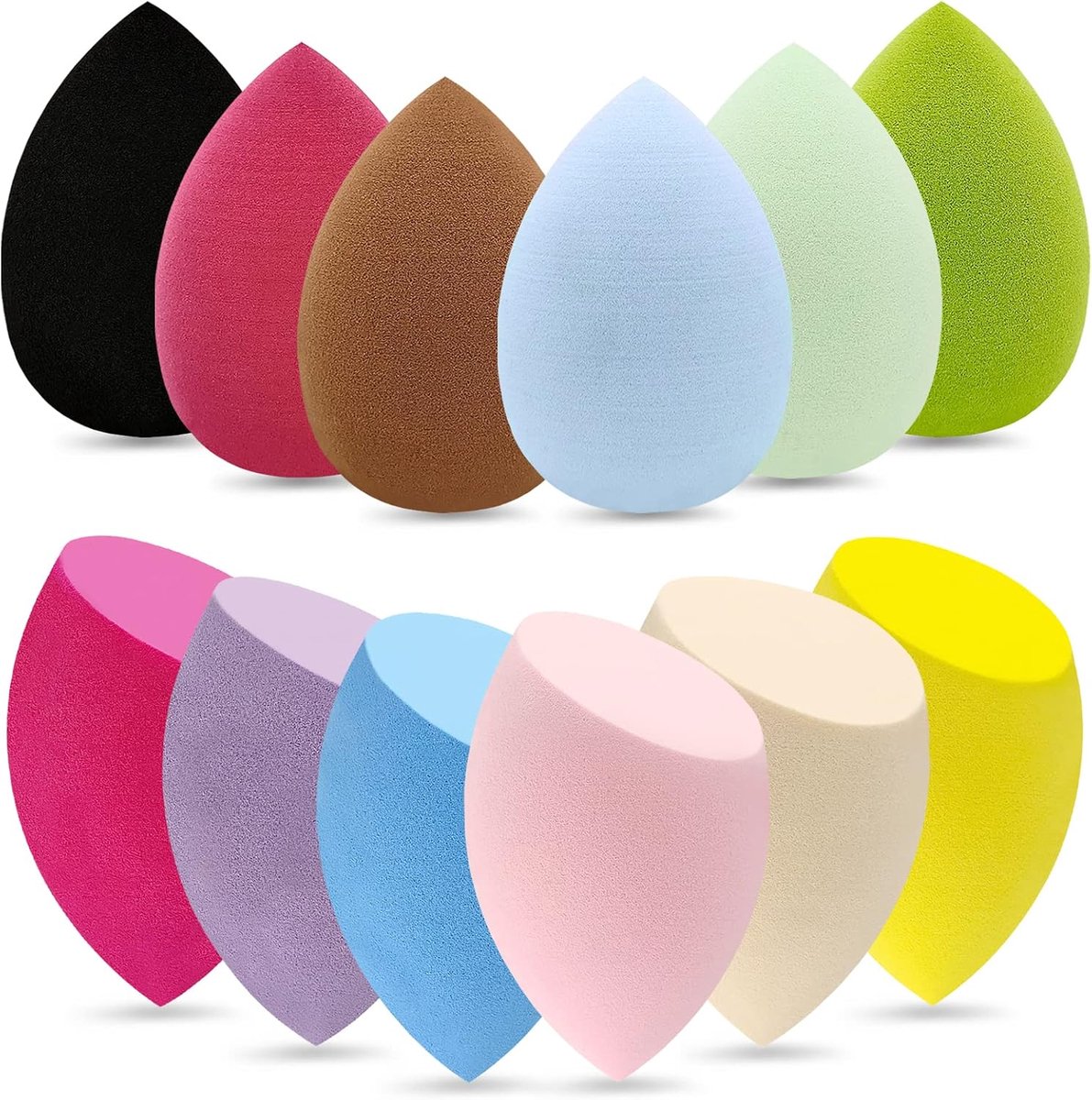 12 stuks professionele make-up spons set, latex vrije vlekkeloze zachte instelling gezicht puffs, veelkleurige schoonheid spons blender cosmetische applicator voor poeder, vloeistof, gezicht make-up