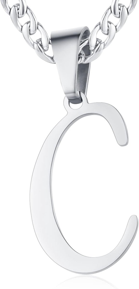 dames roestvrij staal letter A tot Z hanger initiaal sieraden ketting heren met 6 mm brede pantserketting, lengte verstelbaar, Roestvrij staal