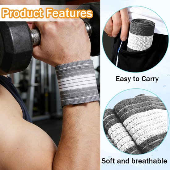 4 stuks polsbandages, ademende polsband, elastische en verstelbare polsbeschermer, verstelbare polssteun, handbandage voor sport, fitness (grijs/wit) — afbeelding 2