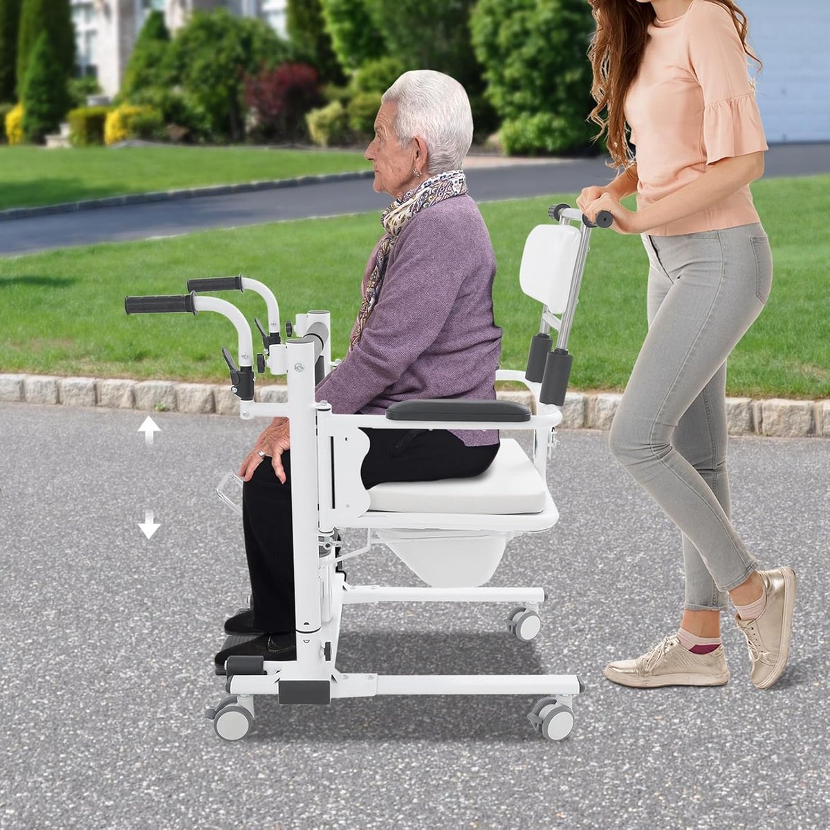 Patiëntenlift voor thuis, multifunctionele transporthulp, belasting 100 kg, transporthulp met 180° gedeelde zitting en wielen