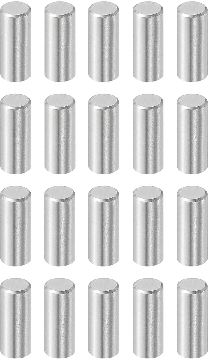 Centreerstiften, cilindrische pennen van 316L roestvrij staal, planksteun, bevestigingselementen, metalen stiften, zilverkleurig, 20 stuks, 6 mm x 15 mm