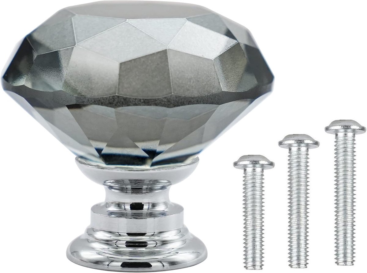 Deurknoppen | kledingkast dressoir lade handgrepen (grijze diamant + chroom basis) met schroeven in 3 maten