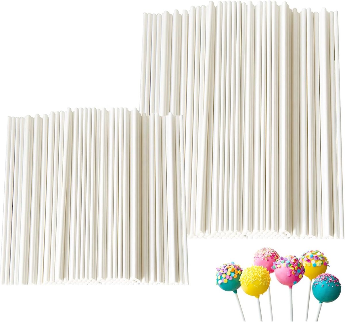 2 verpakkingen popcake, 100 stuks 70 x 2,5 mm + 100 stuks 100 x 3,0 mm, levensmiddelenkwaliteit, decoratie voor popcake, taart, stokjes voor het maken van lollys, cake, snoep, chocolade
