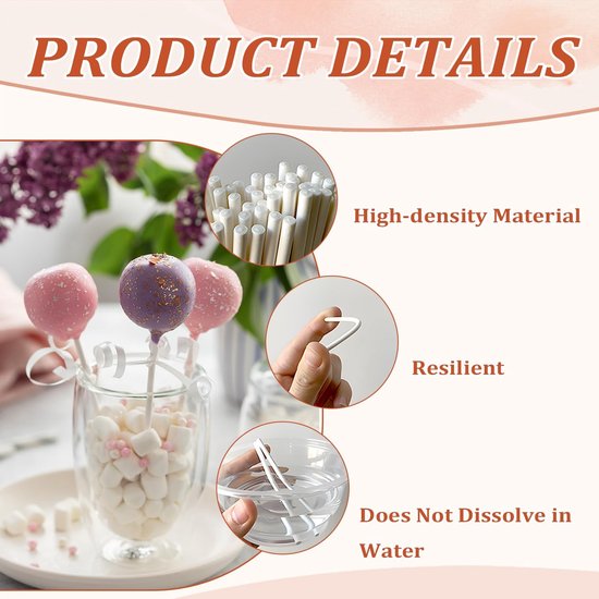 2 verpakkingen popcake, 100 stuks 70 x 2,5 mm + 100 stuks 100 x 3,0 mm, levensmiddelenkwaliteit, decoratie voor popcake, taart, stokjes voor het maken van lollys, cake, snoep, chocolade — afbeelding 4