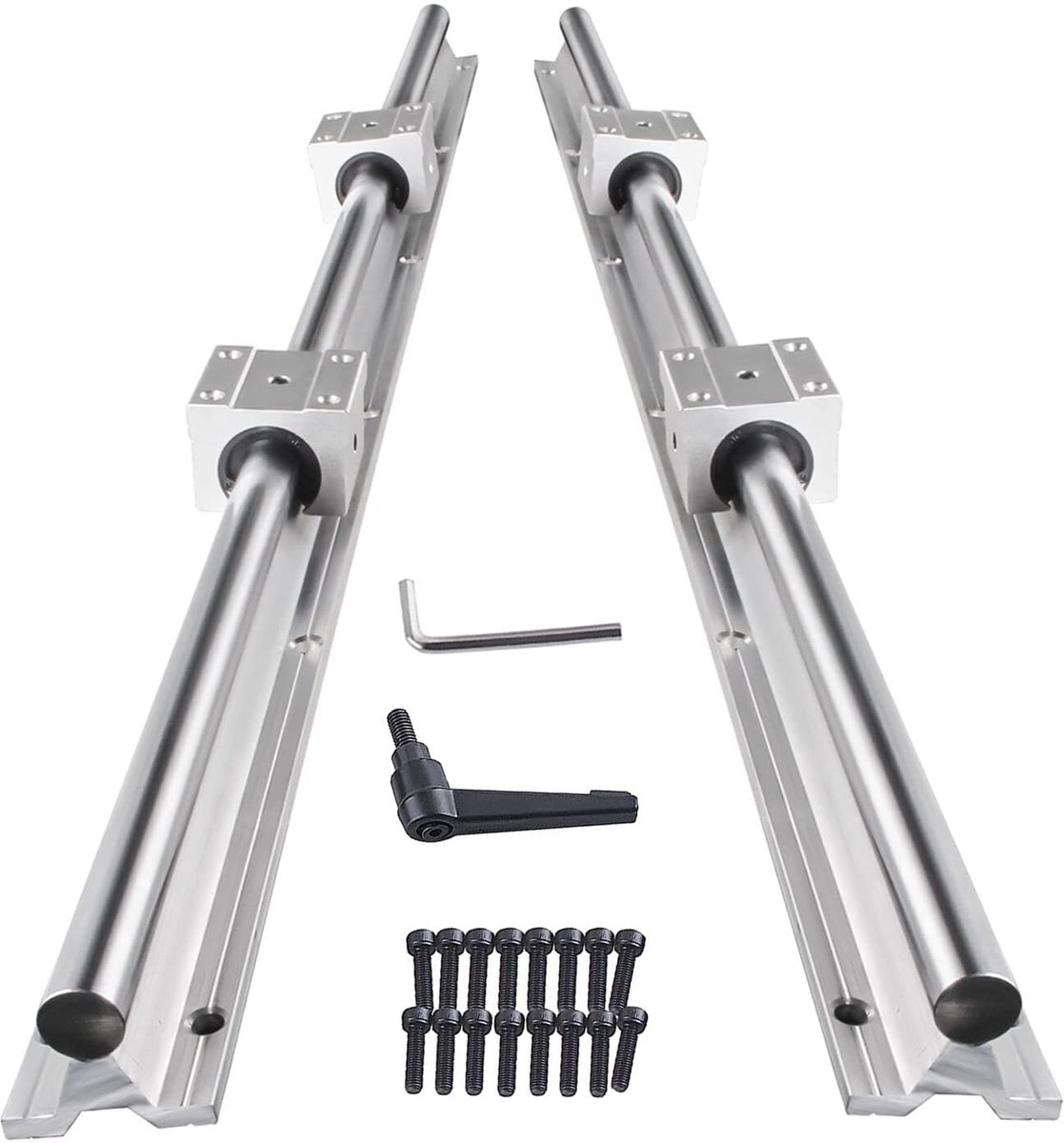 Lineaire geleiding, lineair rail, SBR16-1000 mm, RVS geleiderails met 4 stuks SBR16UU lineaire lagerblokken, CNC-onderdelen voor 3D-printer stappenmotor (lineaire geleiding SBR16 1000 mm), 2x