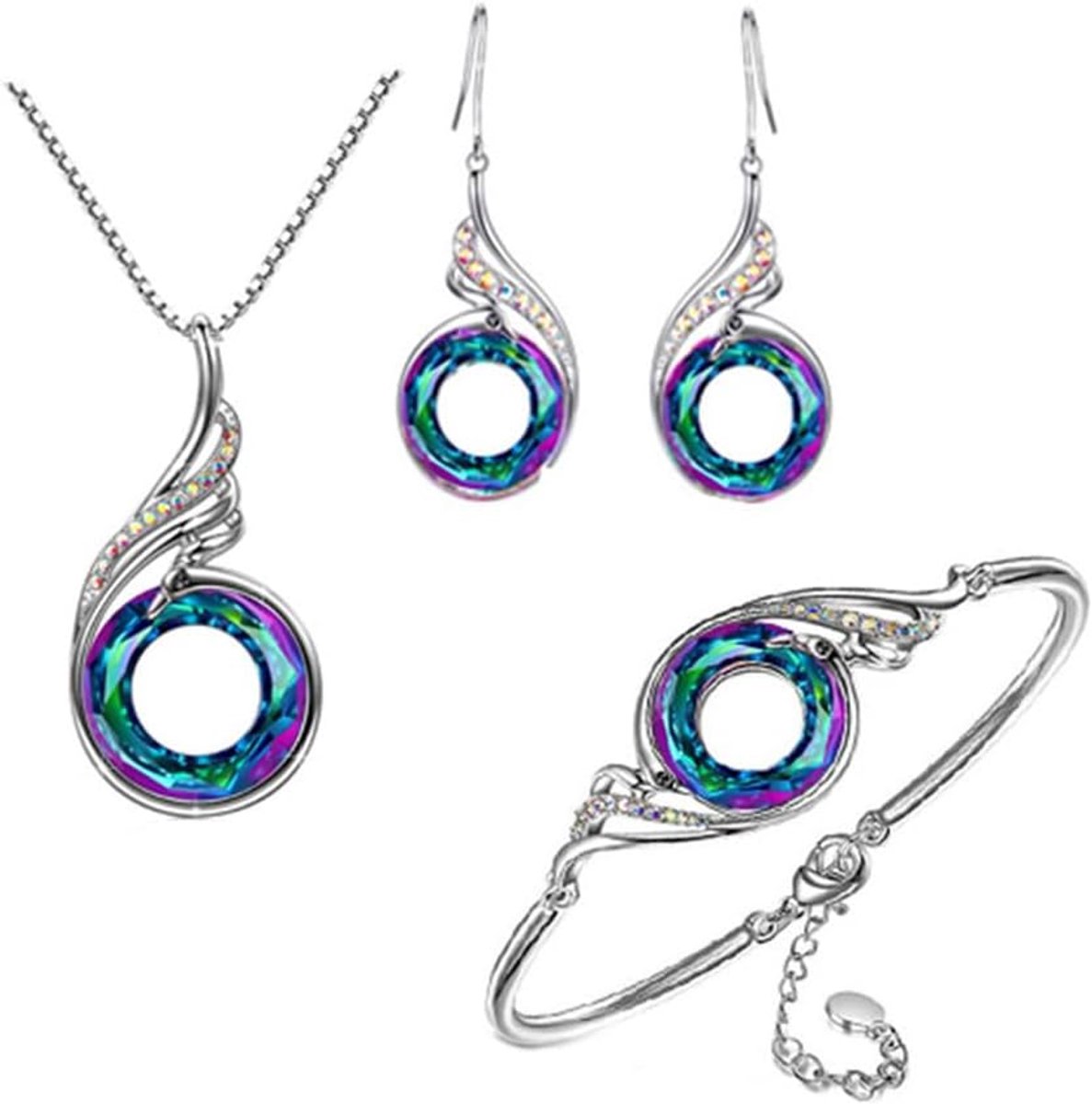 Sieraden Set Kleurrijke Ovale Kristallen Hanger Ketting Hanger Oorbellen en Kristallen Armbanden Sieraden Sets Voor Vrouwen Voor Vrouwen Verjaardag Gift