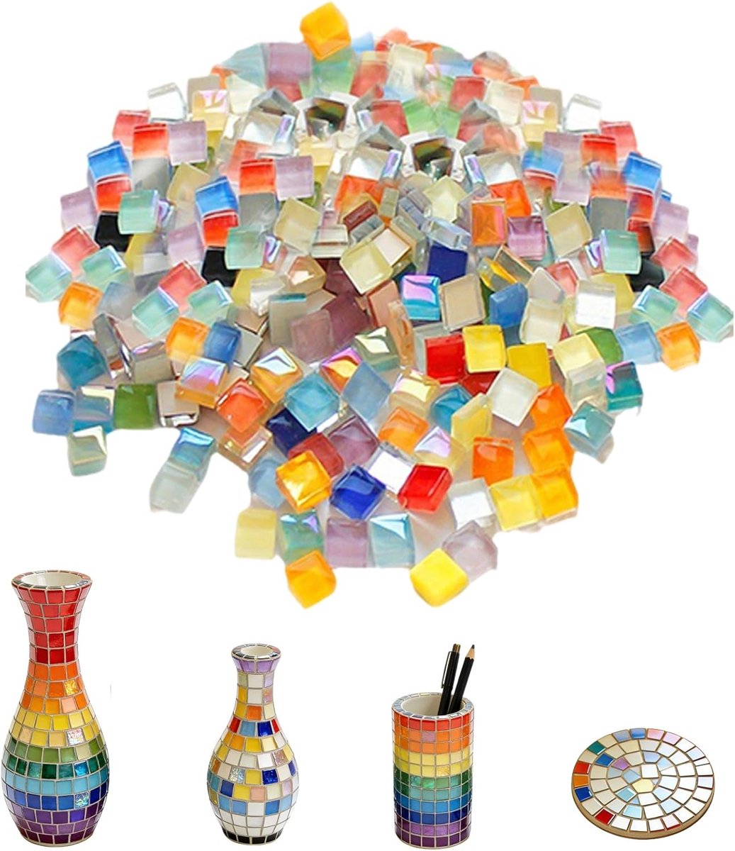 1 kg glasmozaïekstenen, vierkante mozaïekstenen om te knutselen, mozaïektegels, mini, 1 x 1 cm, meer dan 100 kleuren, geschikt voor doe-het-zelf kunstprojecten, badkamer, keuken