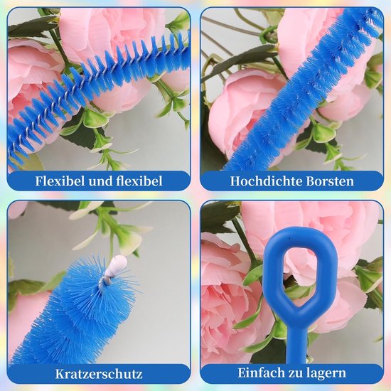 4 stuks rietjesreinigingsborstel, herbruikbare rietjesborstel, flexibele rietjesborstel met stalen kern, geschikt voor verschillende maten rietjes en drinkbekers (blauw) — afbeelding 2