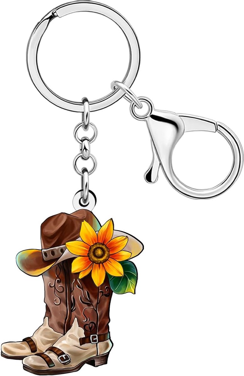Acryl Cowgirl Cowboy Boot Sleutelhanger Vintage Hoed met Zonnebloem Sleutelhanger Accessoires Portemonnee Charms Geschenken voor Vrouwen Meisje