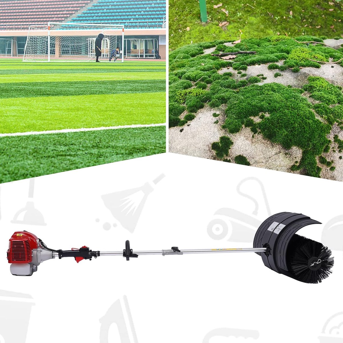 1700 W benzine-motorbezem, veegmachine, sneeuwschuiver, sneeuwblazer, 2,3 pk, 52 cc verkoopbezem, 2-takt, gasaangedreven handbezem reiniging voor oprijgras, boulevards, sweeper, trottoirs, eermachine, sneeuwruimer