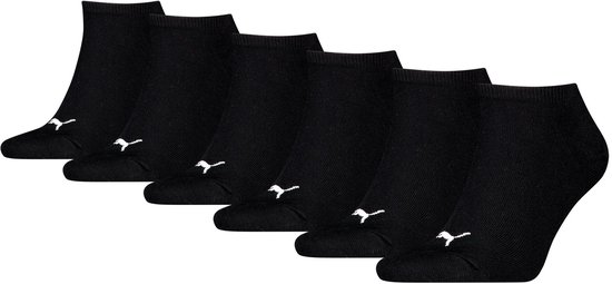 Six paires de chaussettes basses noires Puma avec logo blanc sur le cou-de-pied.