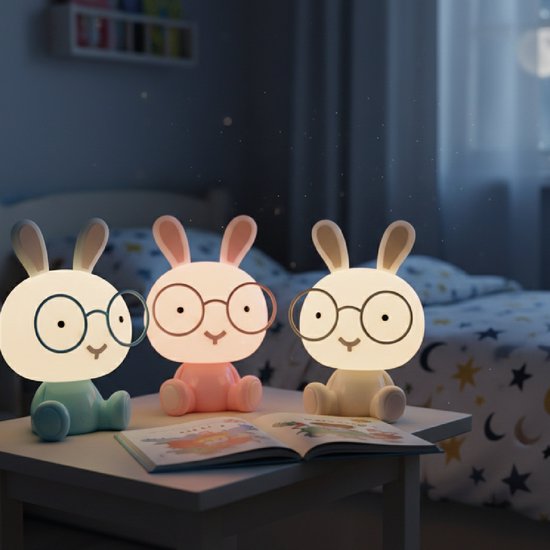 Luxus Nachtlamp Kinderkamer Bunny - Blauw - Nachtlampje baby - Voor kinderen - Slaapkamer - 7 kleuren licht - RGB - Bluetooth speaker - Draadloos - Oplaadbaar van Merkloos — afbeelding 5