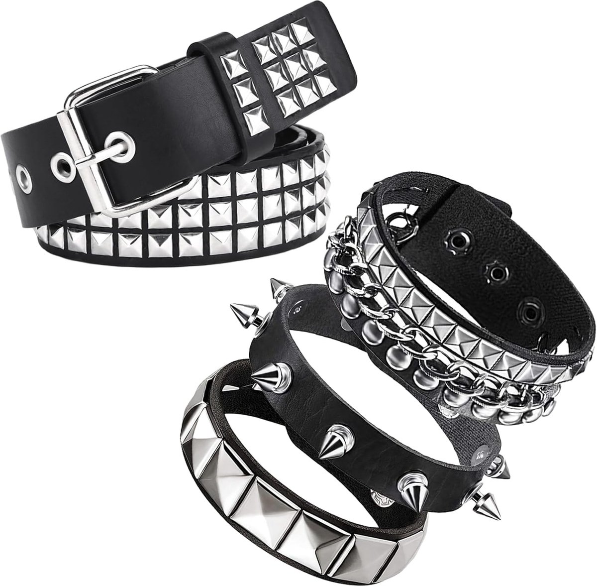 Riem met Nieten - Zwart PU Leer - Glitter Accenten - Perfect voor Punk en Gothic Stijl - ShopVlot
