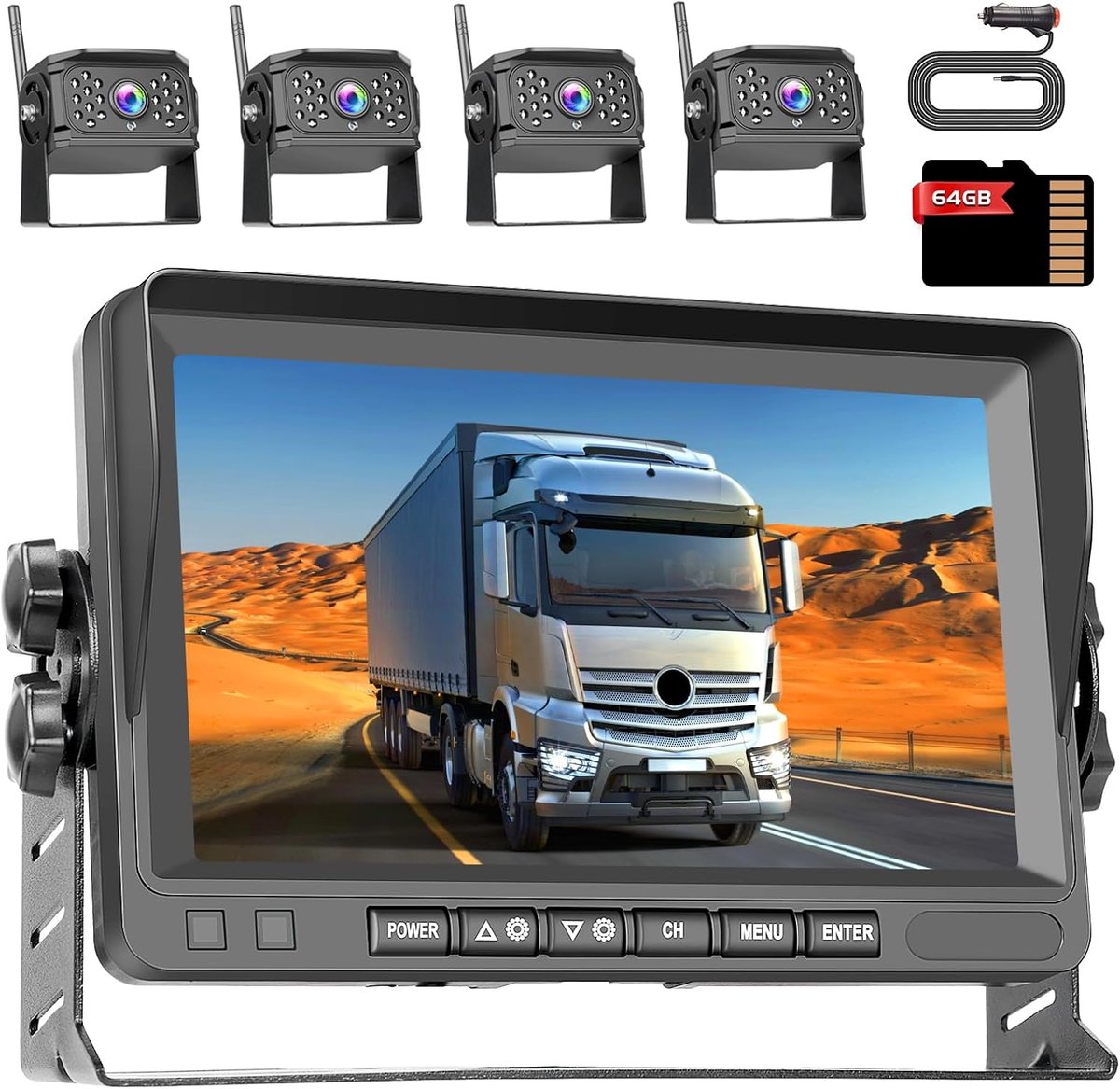 Draadloze achteruitrijcamera met 7 inch HD monitor - 64G TF, IP69 waterdicht - nachtzicht voor auto en vrachtwagen - ShopVlot