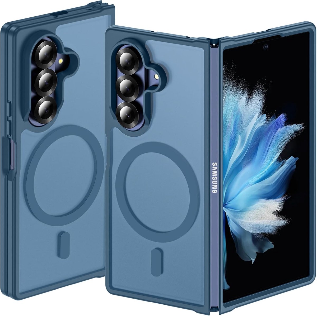 Hoesje Geschikt voor Samsung Galaxy Z Fold8 Ultra - Blauw - Casemania Magnetisch Matte Armor Back Cover - Val/Stoot Bescherming Telefoon - Geschikt voor MagSafe en Draadloos Opladen