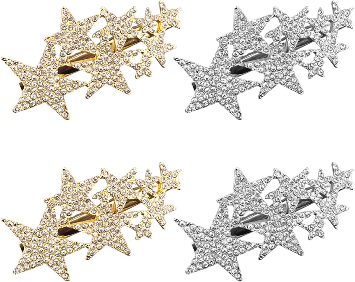 Haarspelden Sterren 4 Stuks - Rhodium en Goud - Shiny Haaraccessoires - Perfect voor Elke Haarstijl - ShopVlot