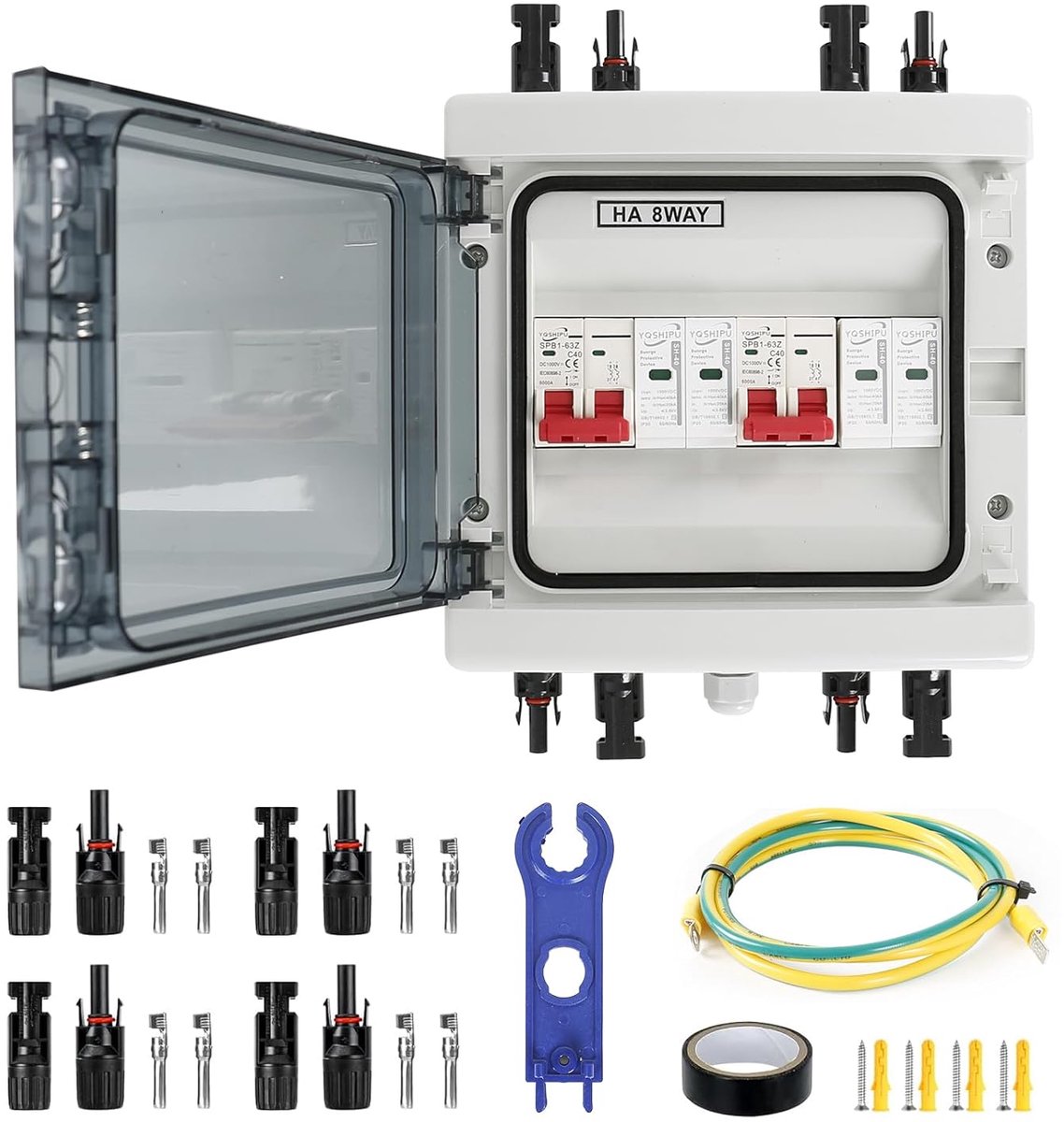 Solar junction box 40A/1000V - IP65 waterdicht - 2 in 2 uit - Bescherming tegen overspanning - ShopVlot