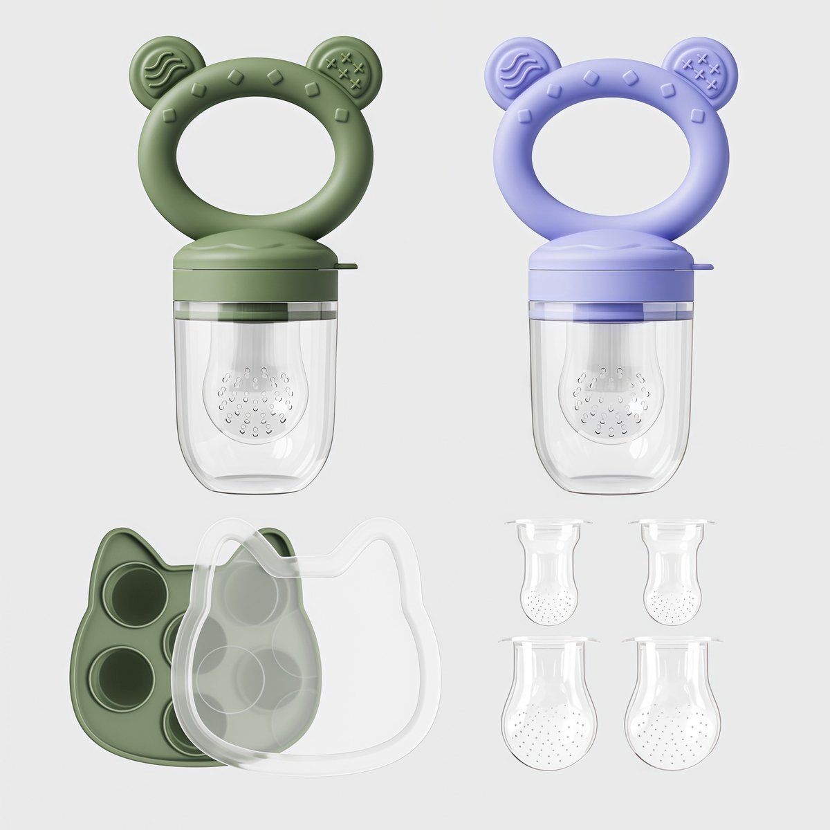 2-pack Baby Fruitspeen + 3 spenen & IJsblokjesvorm - Babyhapjes bewaarbakjes - 100% siliconen - Extra Voedingszakjes