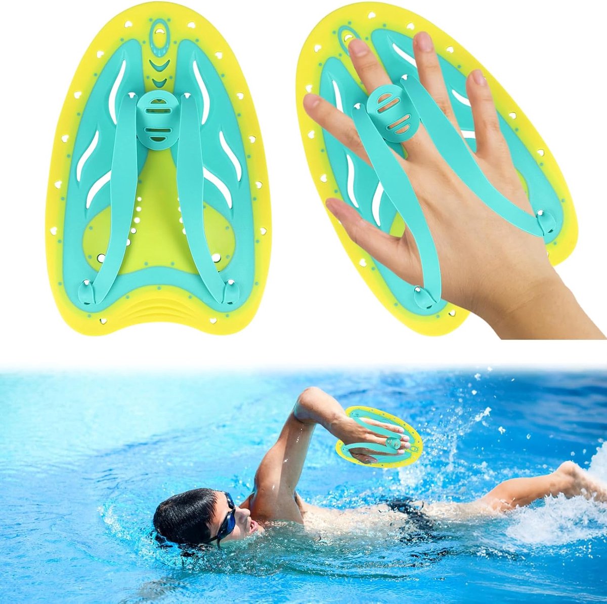 Zwemhandpeddels 22x15cm - Kleurrijke hand paddles - Verstelbare siliconen bandjes - Versterk je zwemkracht - ShopVlot
